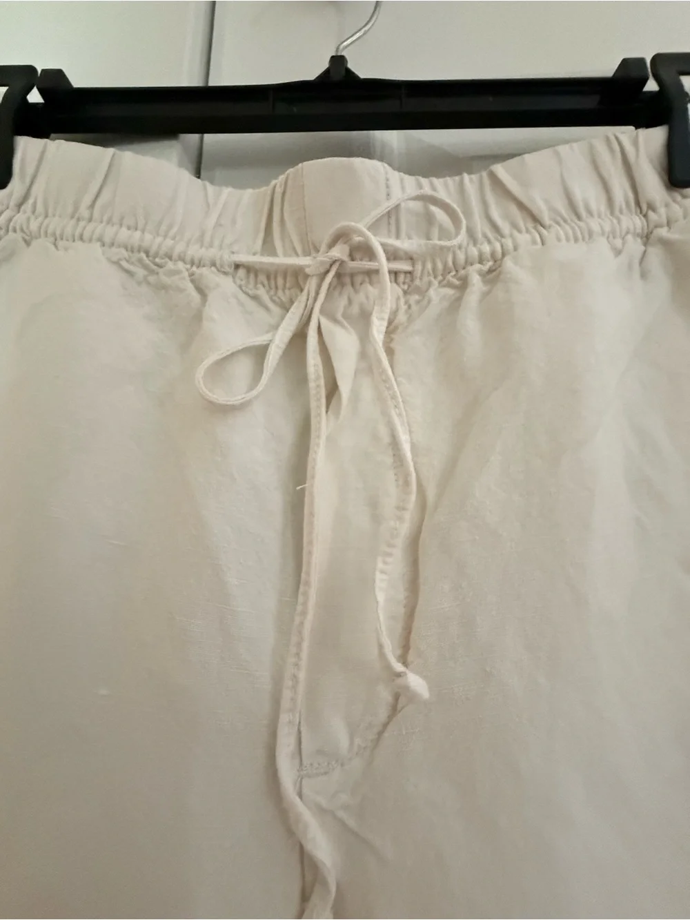 H&M Cream Drawstring Straight Leg Linen Pants